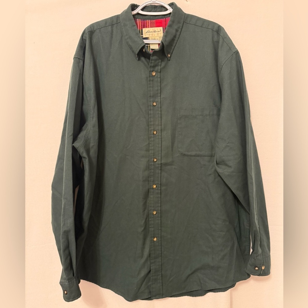 Eddie Bauer Flannel Button Down Shirt Casual Outdoor XLT Tall‎ Forest Green